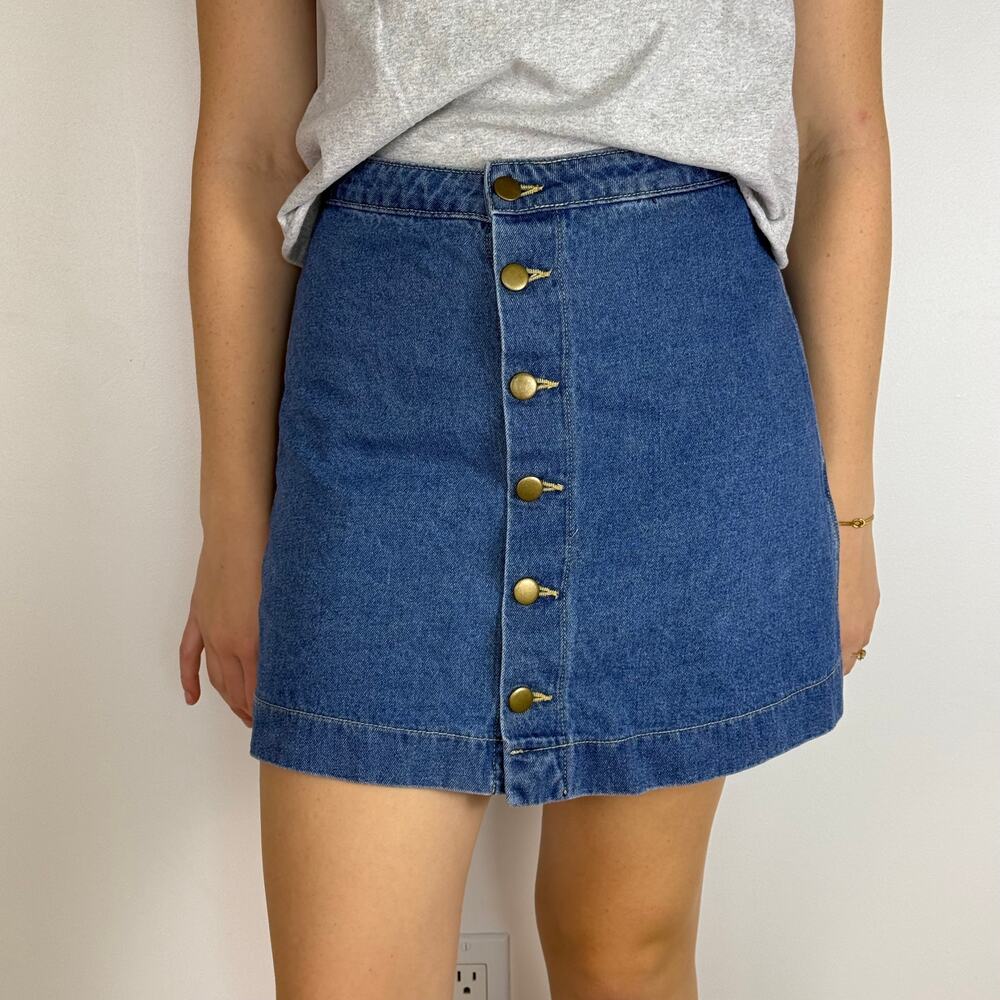 American Apparel medium wash denim button front mini skirt size Small